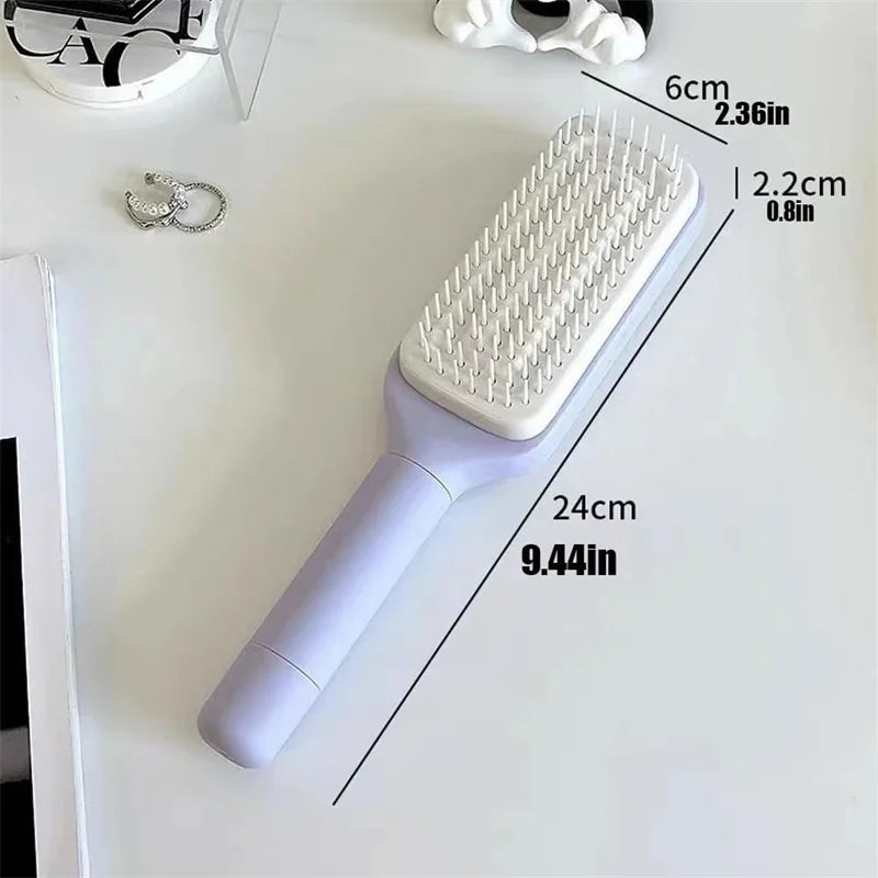 Automatic Self Cleaning Hairbrush, Rotating, Retractable And An Anti Static Massage Comb