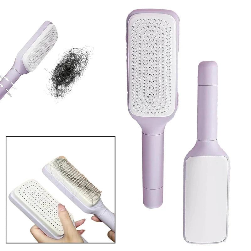 Automatic Self Cleaning Hairbrush, Rotating, Retractable And An Anti Static Massage Comb