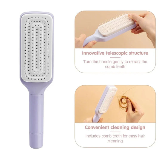 Automatic Self Cleaning Hairbrush, Rotating, Retractable And An Anti Static Massage Comb