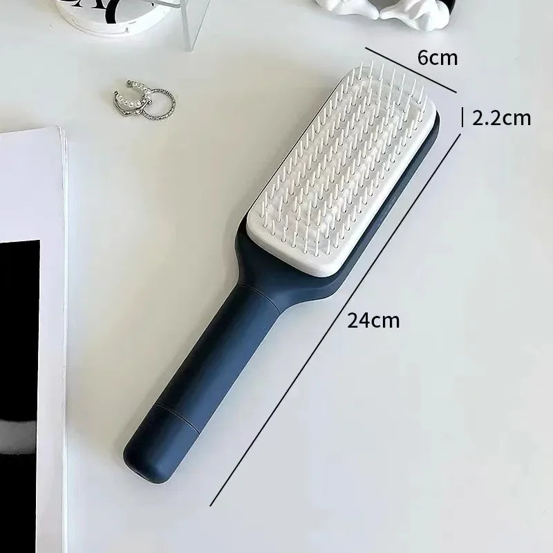 Automatic Self Cleaning Hairbrush, Rotating, Retractable And An Anti Static Massage Comb